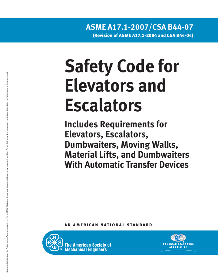 Cover of ASME A17.1-2007/CSA B44-07
